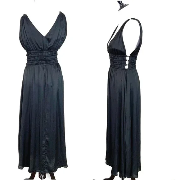 Maje Openwork Satin-Effect Black Maxi Dress Party Prom  Sz 38 (4) - Picture 4 of 16